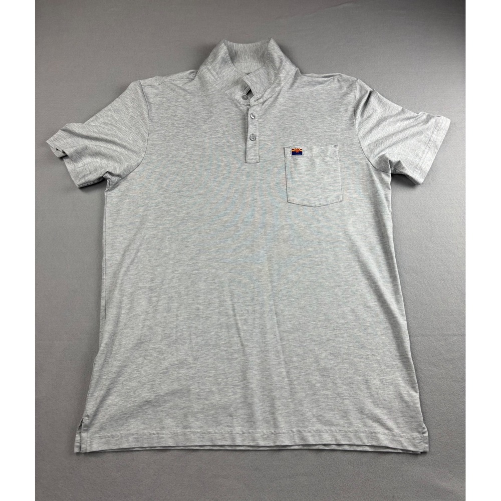 Travis Mathew Polo Shirt Men XL Gray Short Sleeve Arizona Flag Pocket Casual